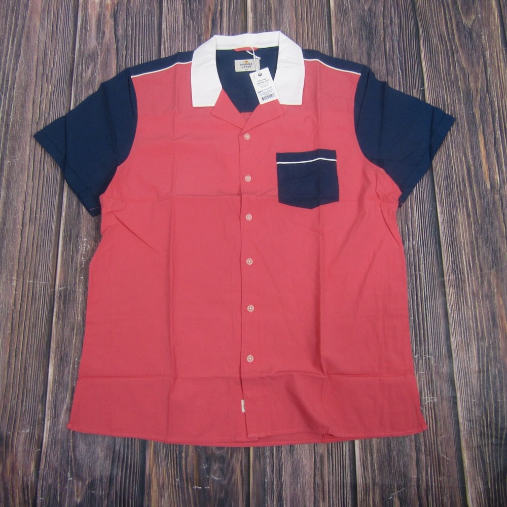 Marine Layer NEW NWT‎ Mens Medium/Large Blue Red Retro Colorblock Resort Shirt